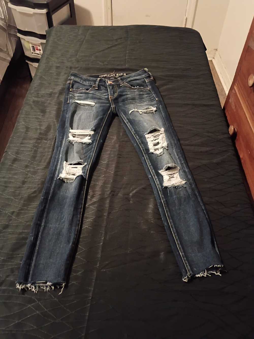 American Eagle Outfitters Distressed Skinny Jeans - Dark Blue